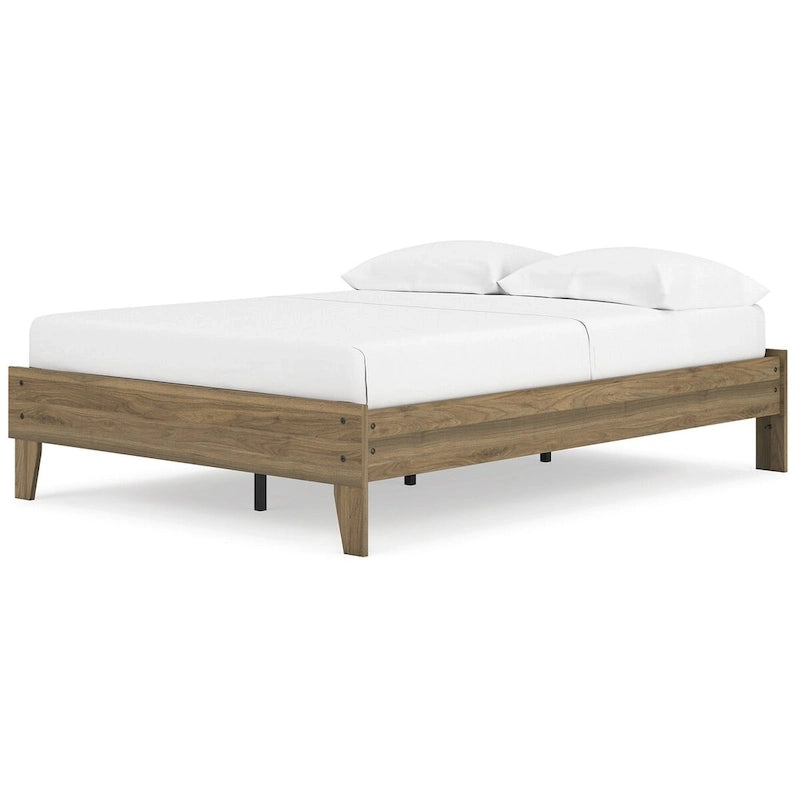 Honey Brown Mid-Century Modern Platform Bed Frame