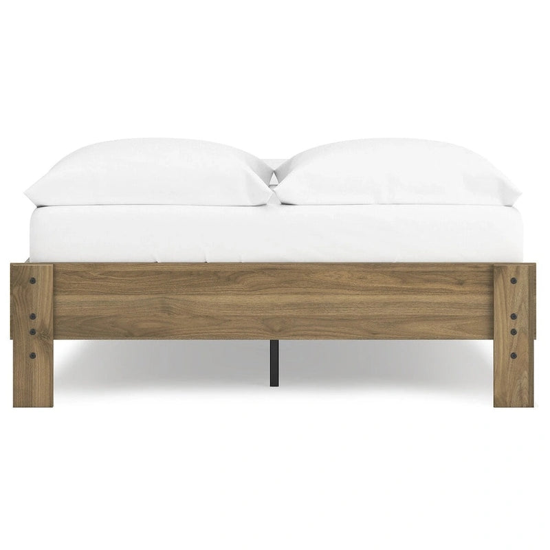 Honey Brown Mid-Century Modern Platform Bed Frame