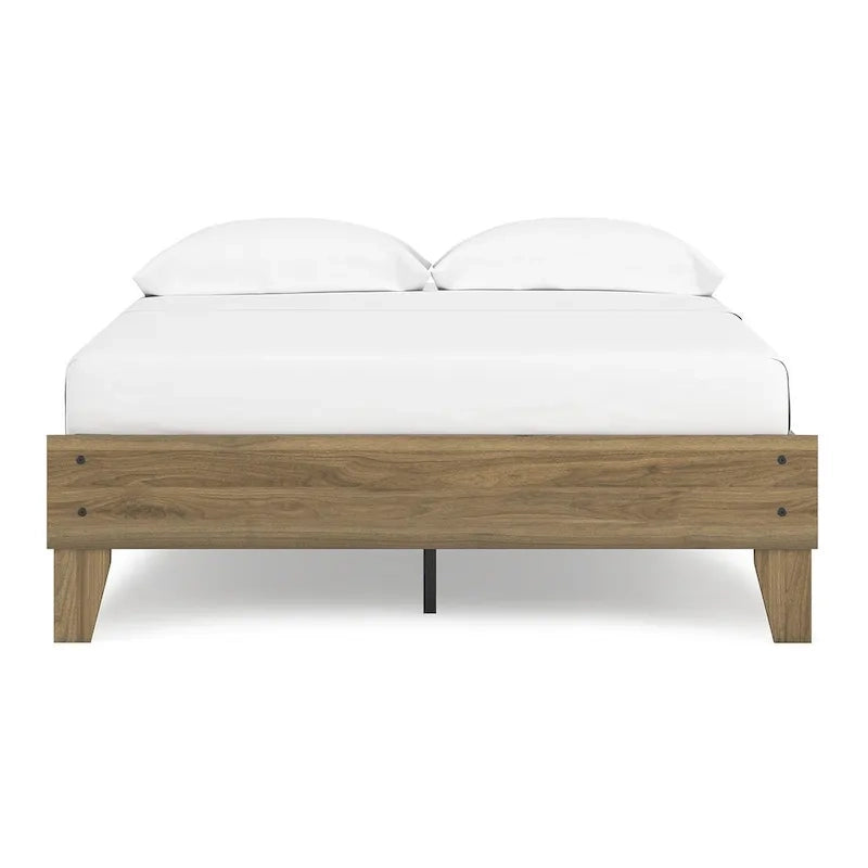 Honey Brown Mid-Century Modern Platform Bed Frame