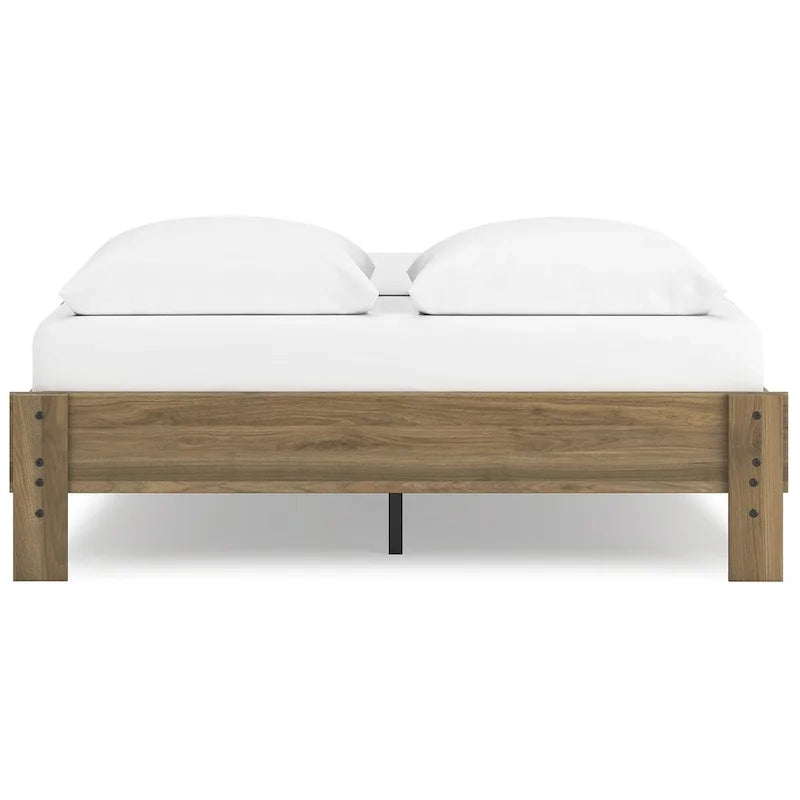 Honey Brown Mid-Century Modern Platform Bed Frame