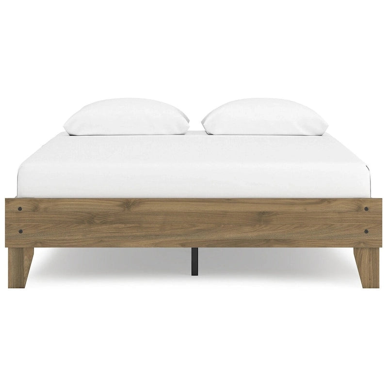 Honey Brown Mid-Century Modern Platform Bed Frame