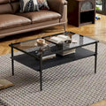 Rectangle Tempered Glass Coffee Table with Metal Legs