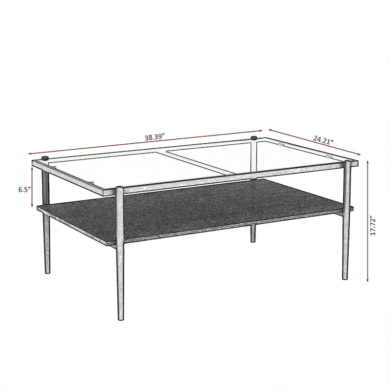 Rectangle Tempered Glass Coffee Table with Metal Legs
