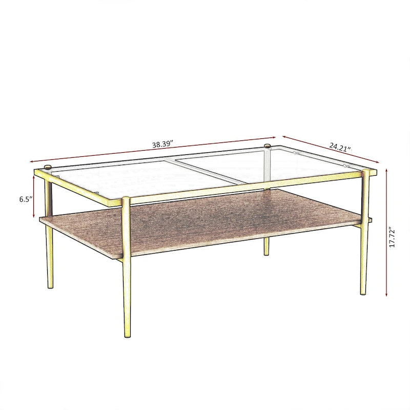 Rectangle Tempered Glass Coffee Table with Metal Legs