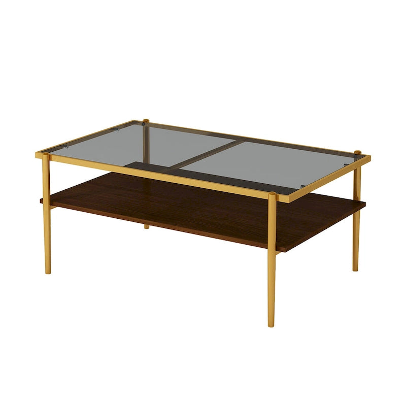 Rectangle Tempered Glass Coffee Table with Metal Legs