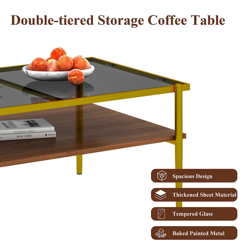 Rectangle Tempered Glass Coffee Table with Metal Legs
