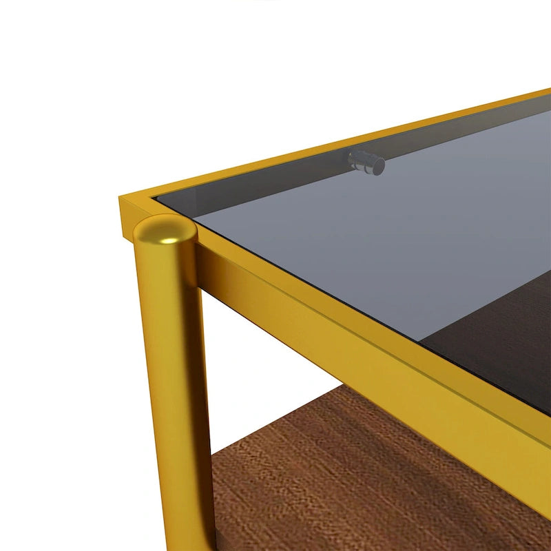 Rectangle Tempered Glass Coffee Table with Metal Legs