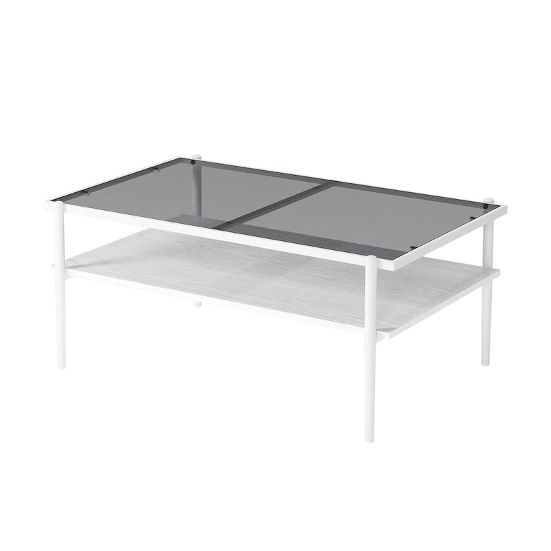 Rectangle Tempered Glass Coffee Table with Metal Legs
