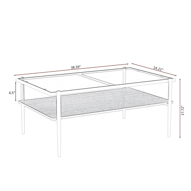 Rectangle Tempered Glass Coffee Table with Metal Legs