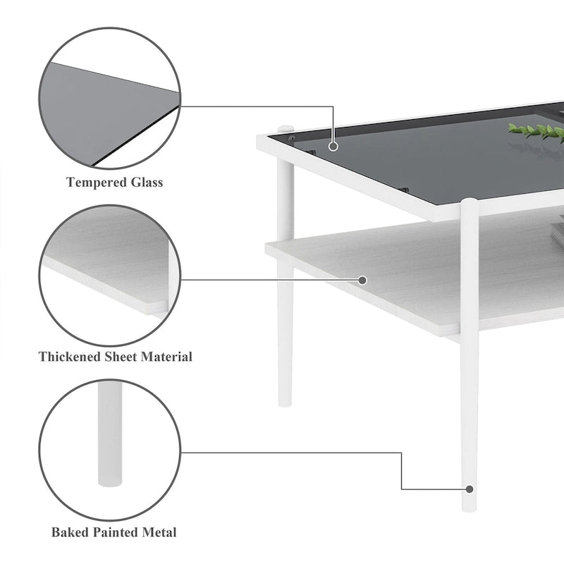 Rectangle Tempered Glass Coffee Table with Metal Legs