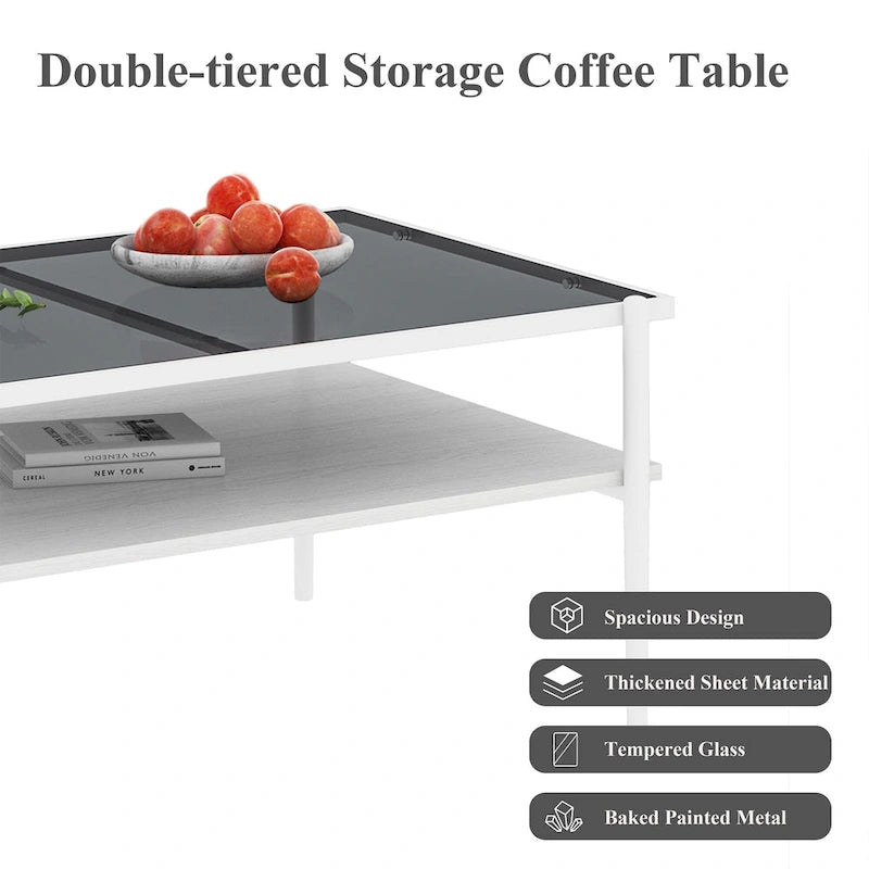 Rectangle Tempered Glass Coffee Table with Metal Legs