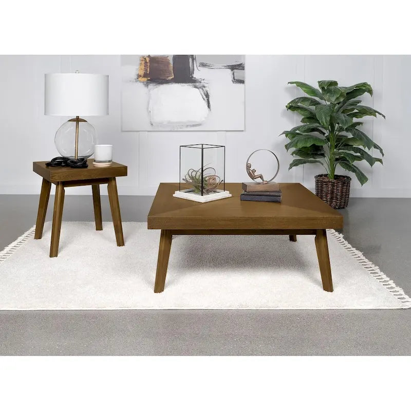 Walnut Coffee Table with Diamond Parquet Top and Metal Legs