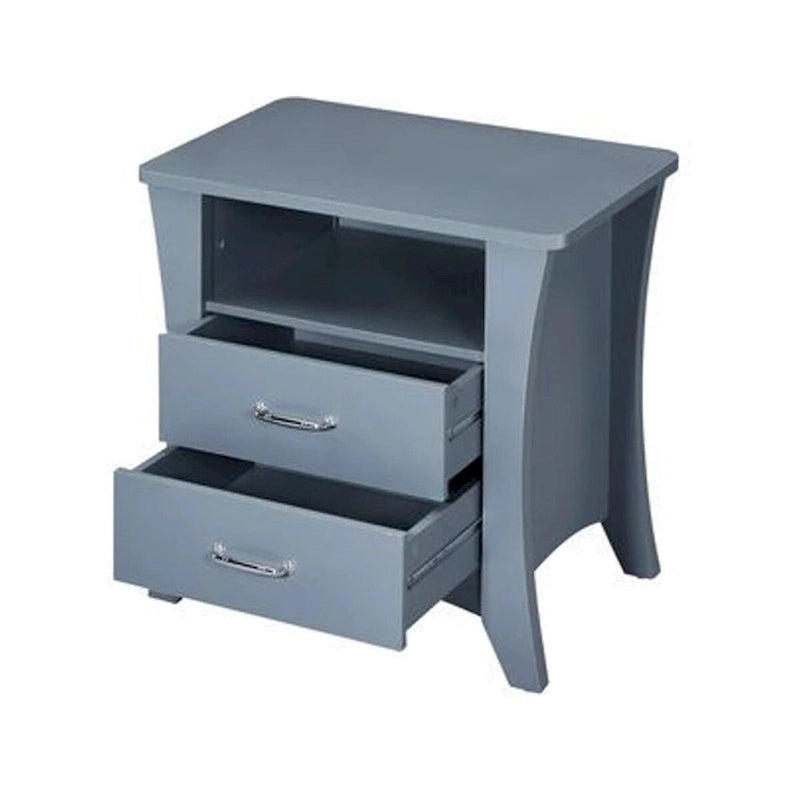 Gray Accent End Table with Two Drawers and Open Shelf