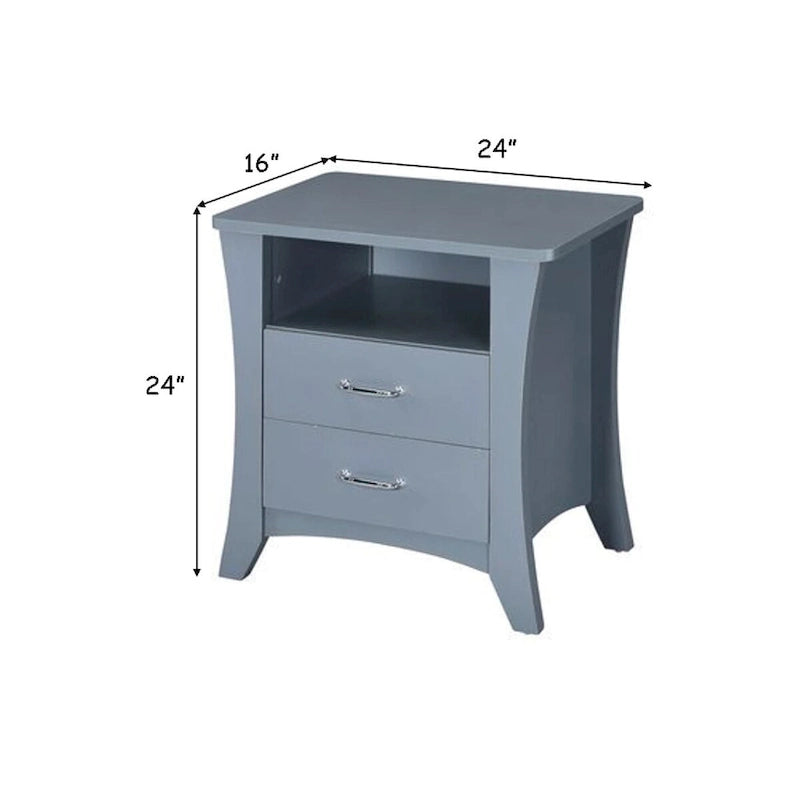 Gray Accent End Table with Two Drawers and Open Shelf