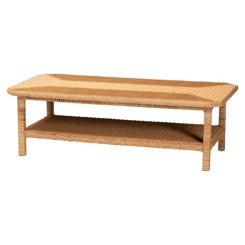 Bohemian Light Honey Braided Rattan Coffee Table