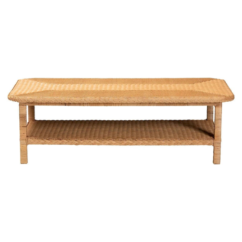 Bohemian Light Honey Braided Rattan Coffee Table