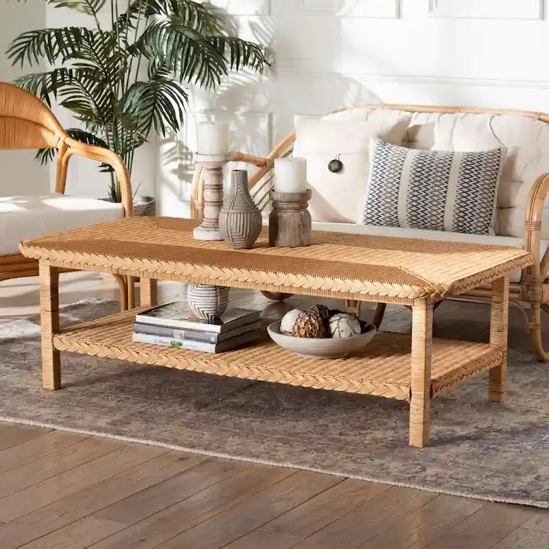 Bohemian Light Honey Braided Rattan Coffee Table