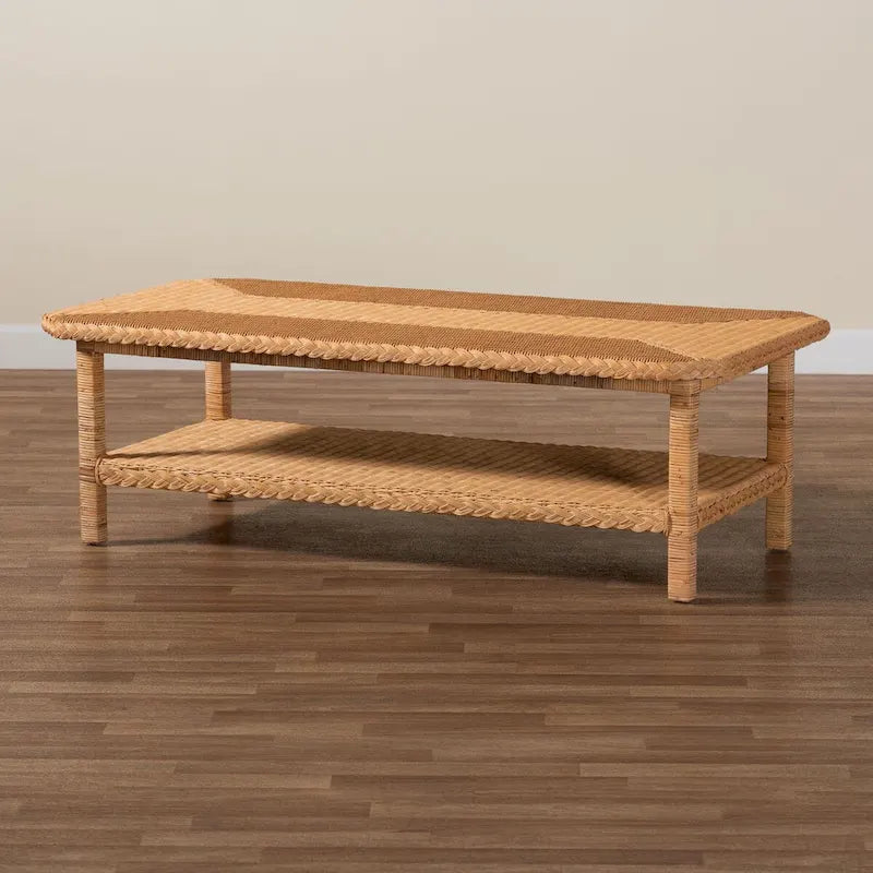 Bohemian Light Honey Braided Rattan Coffee Table