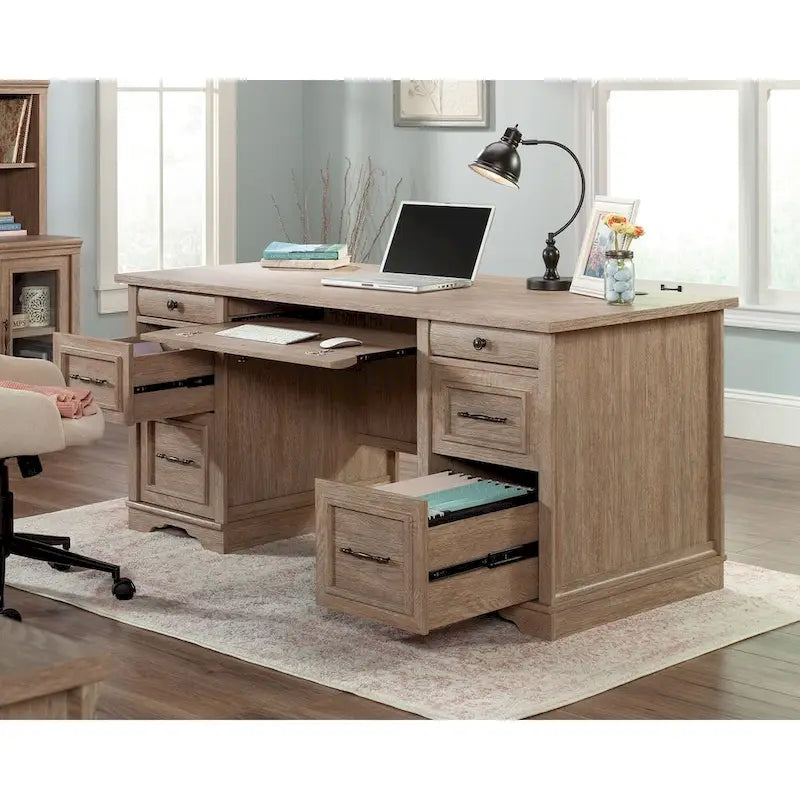 Double Pedestal Executive Home Office Desk with File Drawers