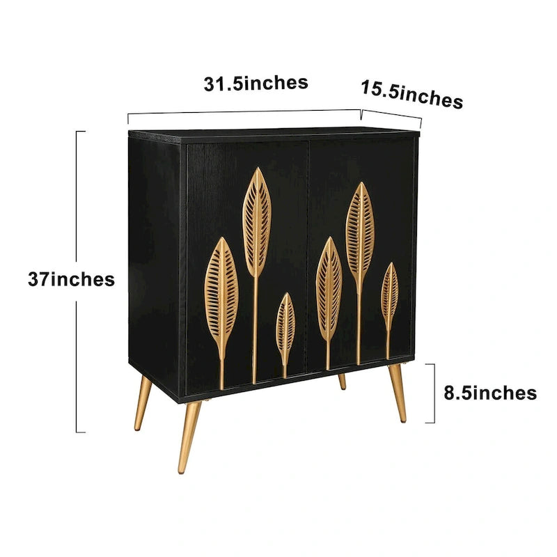 Mid-Century Modern Two-Door Accent Cabinet with Gold Leaf Detail