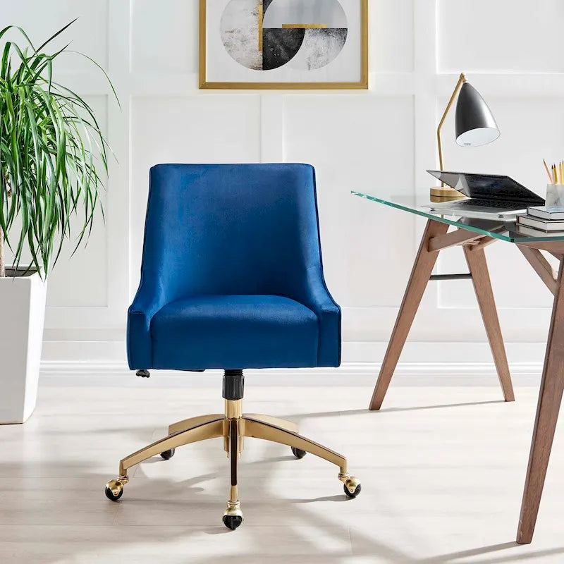Velvet Office Chair with Gold Base and Adjustable Height