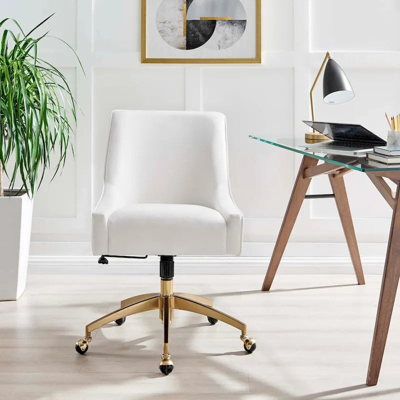 Velvet Office Chair with Gold Base and Adjustable Height