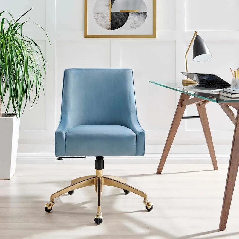 Velvet Office Chair with Gold Base and Adjustable Height