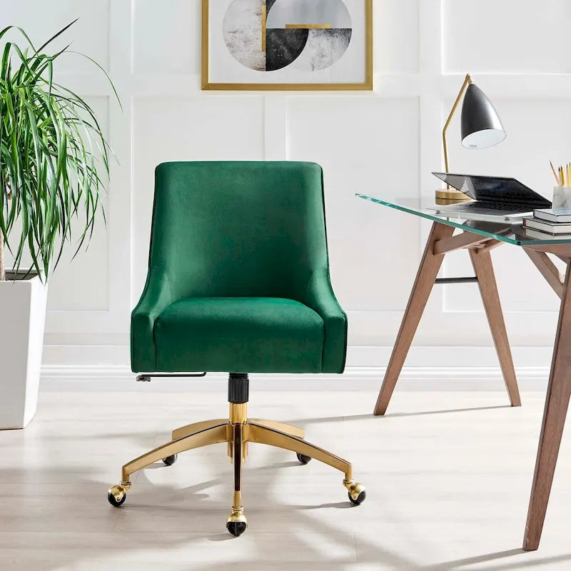 Velvet Office Chair with Gold Base and Adjustable Height