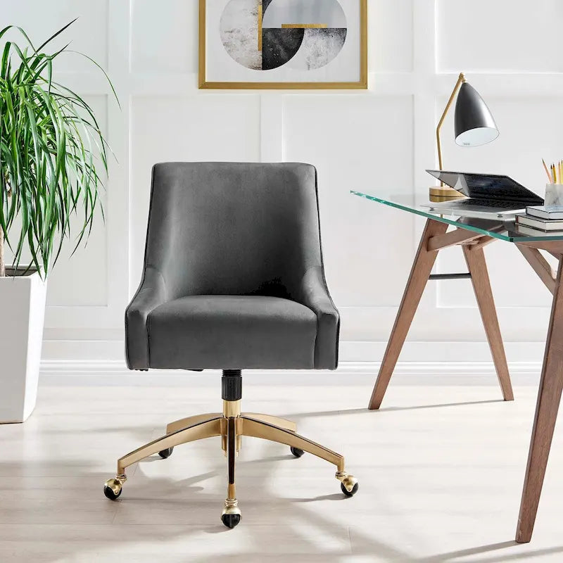 Velvet Office Chair with Gold Base and Adjustable Height