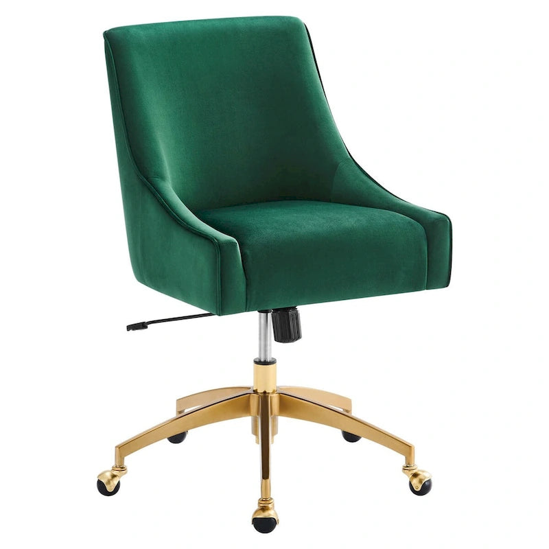 Velvet Office Chair with Gold Base and Adjustable Height