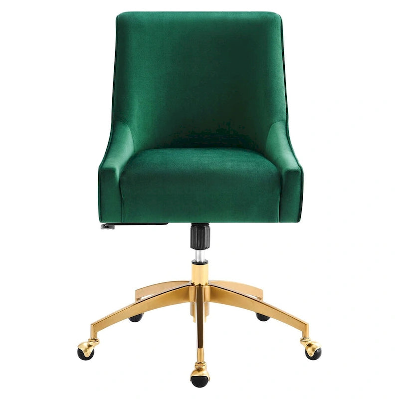 Velvet Office Chair with Gold Base and Adjustable Height