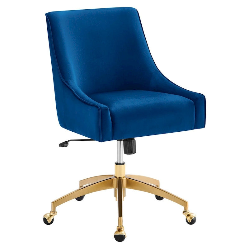 Velvet Office Chair with Gold Base and Adjustable Height