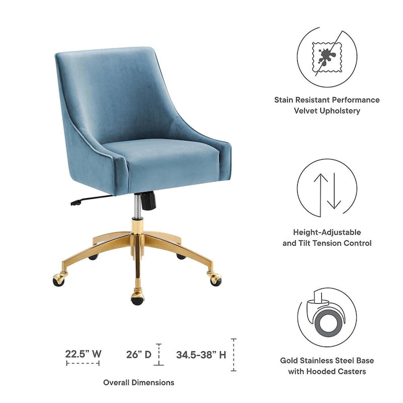 Velvet Office Chair with Gold Base and Adjustable Height
