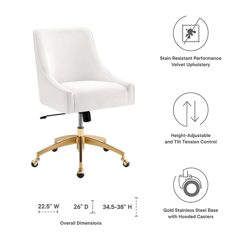 Velvet Office Chair with Gold Base and Adjustable Height