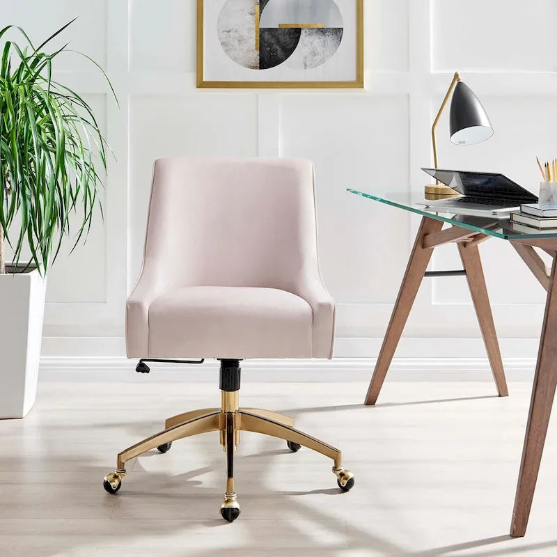 Velvet Office Chair with Gold Base and Adjustable Height