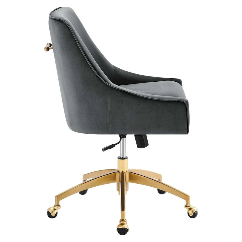 Velvet Office Chair with Gold Base and Adjustable Height