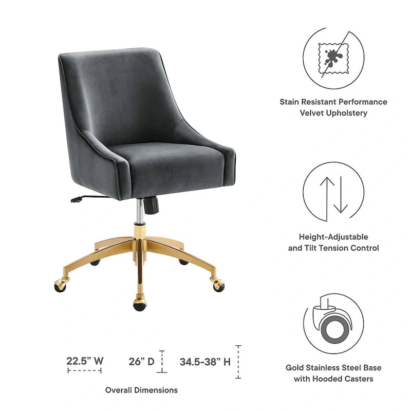 Velvet Office Chair with Gold Base and Adjustable Height