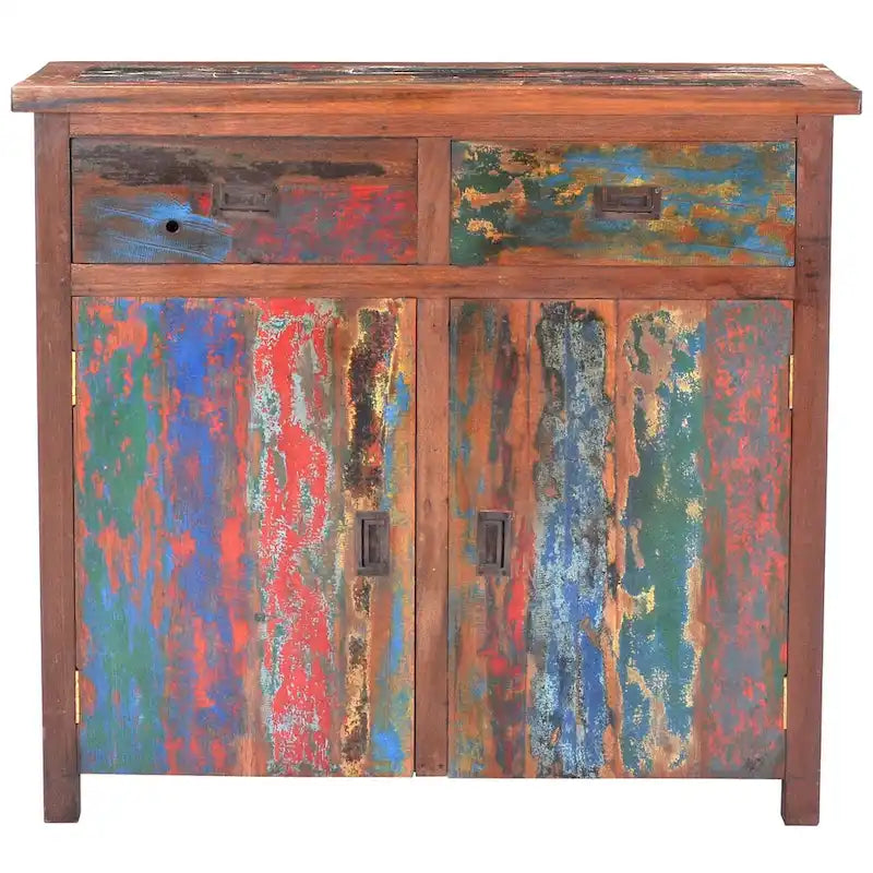 Recycled Teak Wood Linen Cabinet with 2 doors and 2 drawers