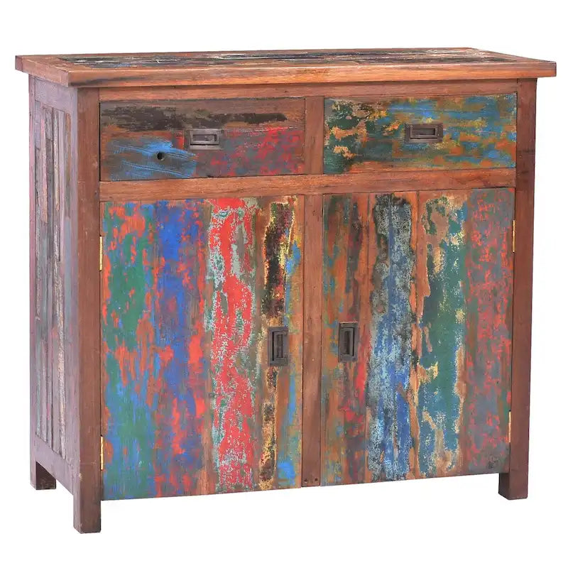 Recycled Teak Wood Linen Cabinet with 2 doors and 2 drawers