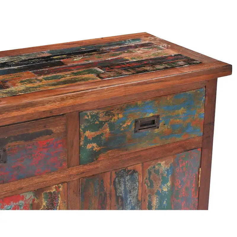 Recycled Teak Wood Linen Cabinet with 2 doors and 2 drawers