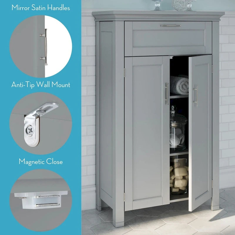 Two-Door Bathroom Storage Cabinet with Drawer and Adjustable Shelf