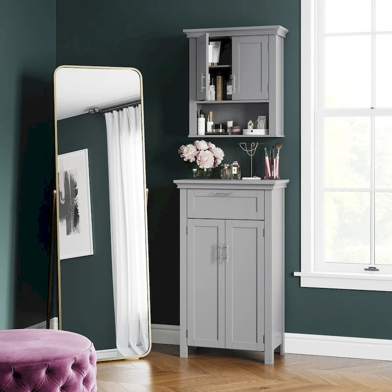 Two-Door Bathroom Storage Cabinet with Drawer and Adjustable Shelf