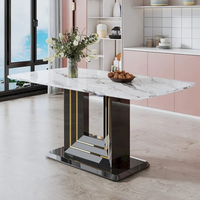 Marble Pattern Dining Table with Black MDF Legs