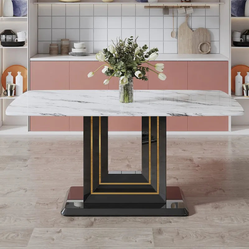 Marble Pattern Dining Table with Black MDF Legs