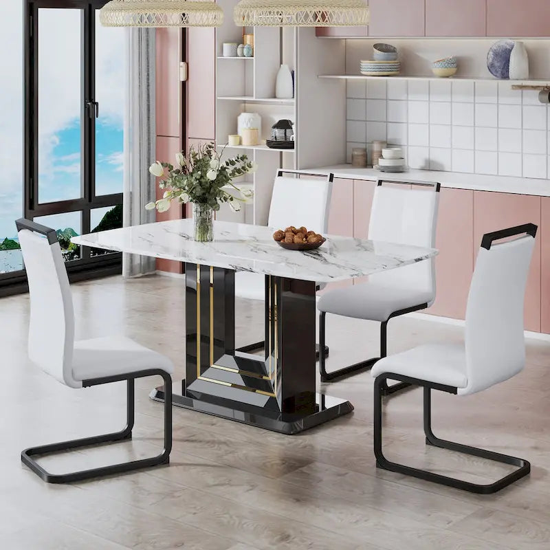 Marble Pattern Dining Table with Black MDF Legs