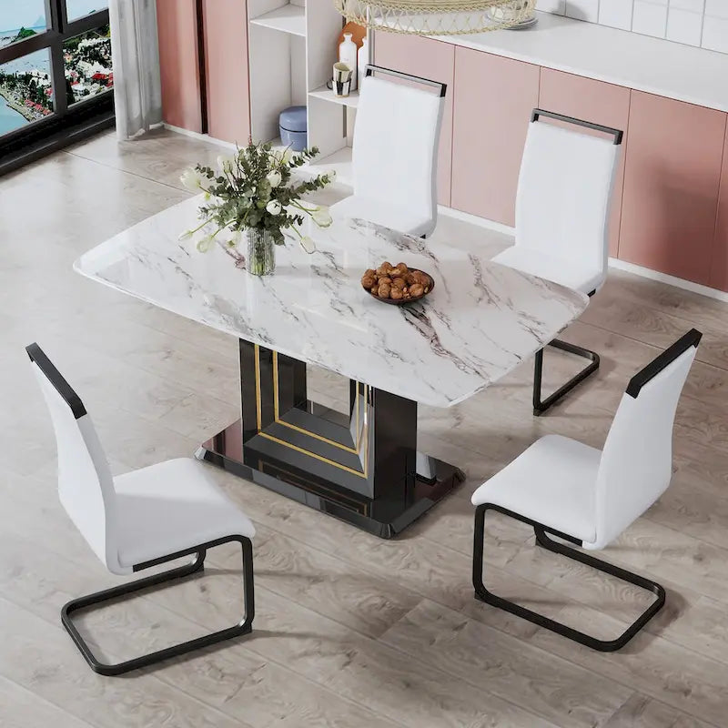 Marble Pattern Dining Table with Black MDF Legs