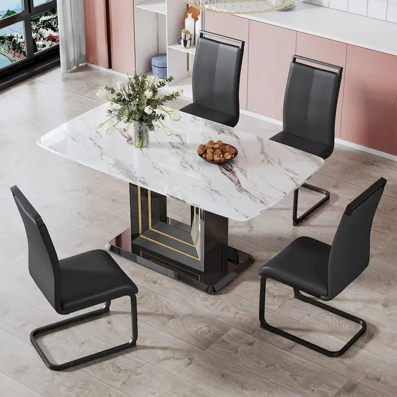 Marble Pattern Dining Table with Black MDF Legs