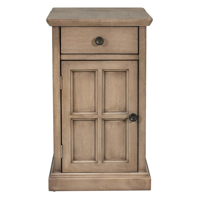 Vintage End Table with USB Port Drawer and Cup Holders