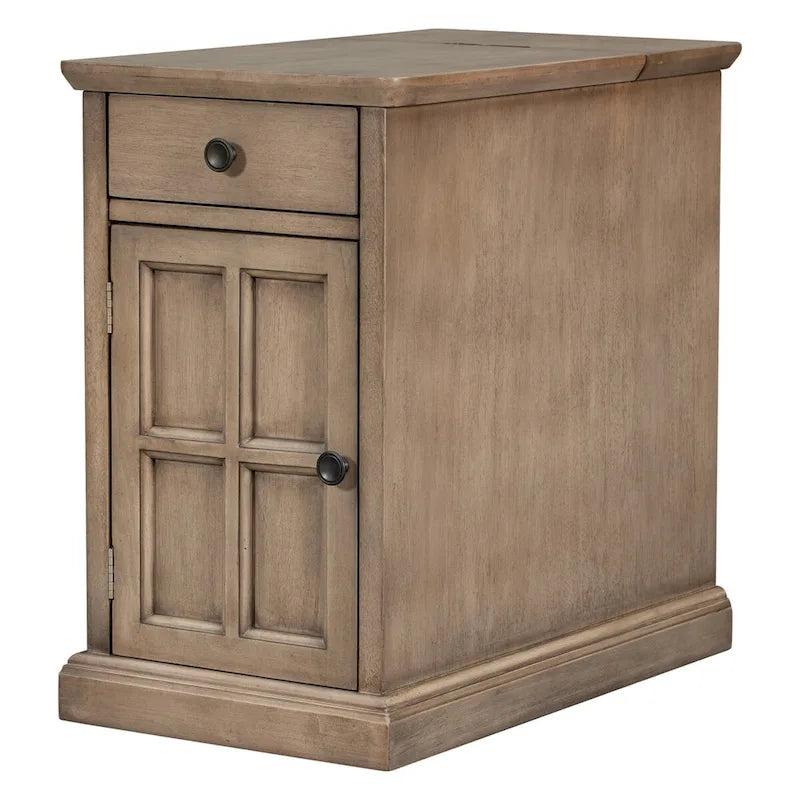 Vintage End Table with USB Port Drawer and Cup Holders