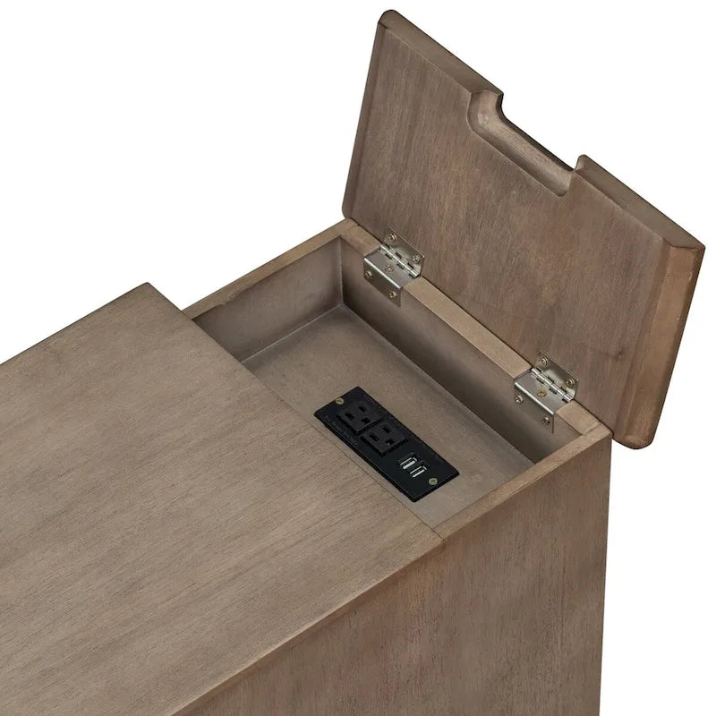 Vintage End Table with USB Port Drawer and Cup Holders
